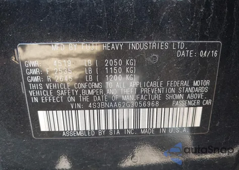 2016 Subaru Legacy 2.5I z USA, uszkodzony, nr VIN 4S3BNAA62G3056968